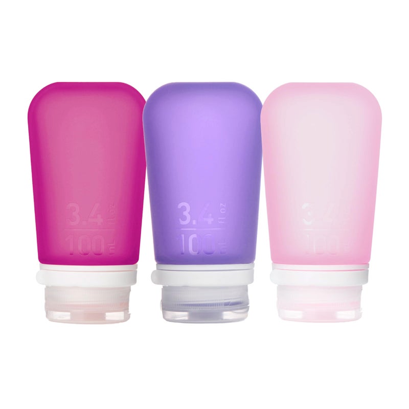 humangear GoToob Refillable Silicone Travel Size Bottles with Locking Cap 3pk Set RoseLilacMagenta Large 34 floz 100ml
